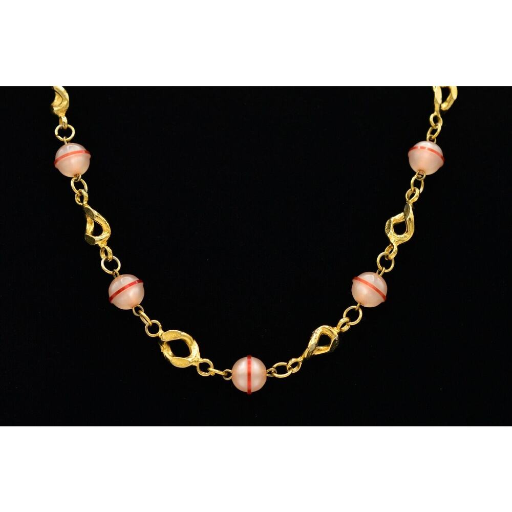 Wilma Spagli Vintage Necklace Artisan Beaded Gold Chain Linked Chic Signed BinK